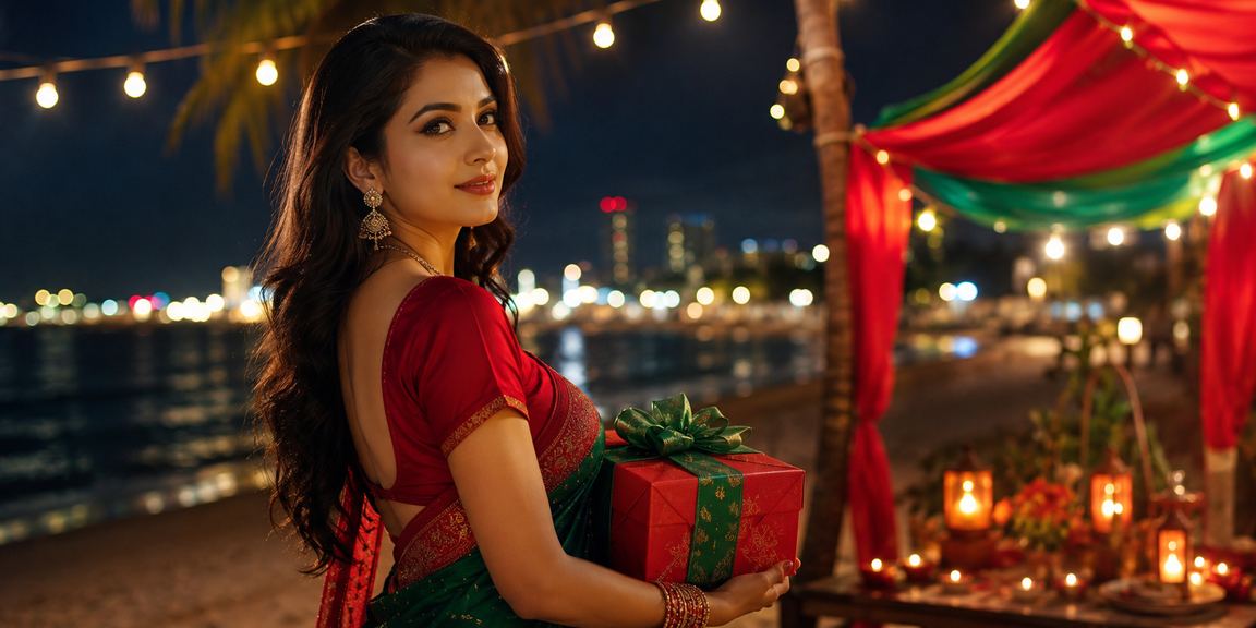 সেন্ট মার্টিনে বেটিং — লাল সবুজ পোশাকে মডেল